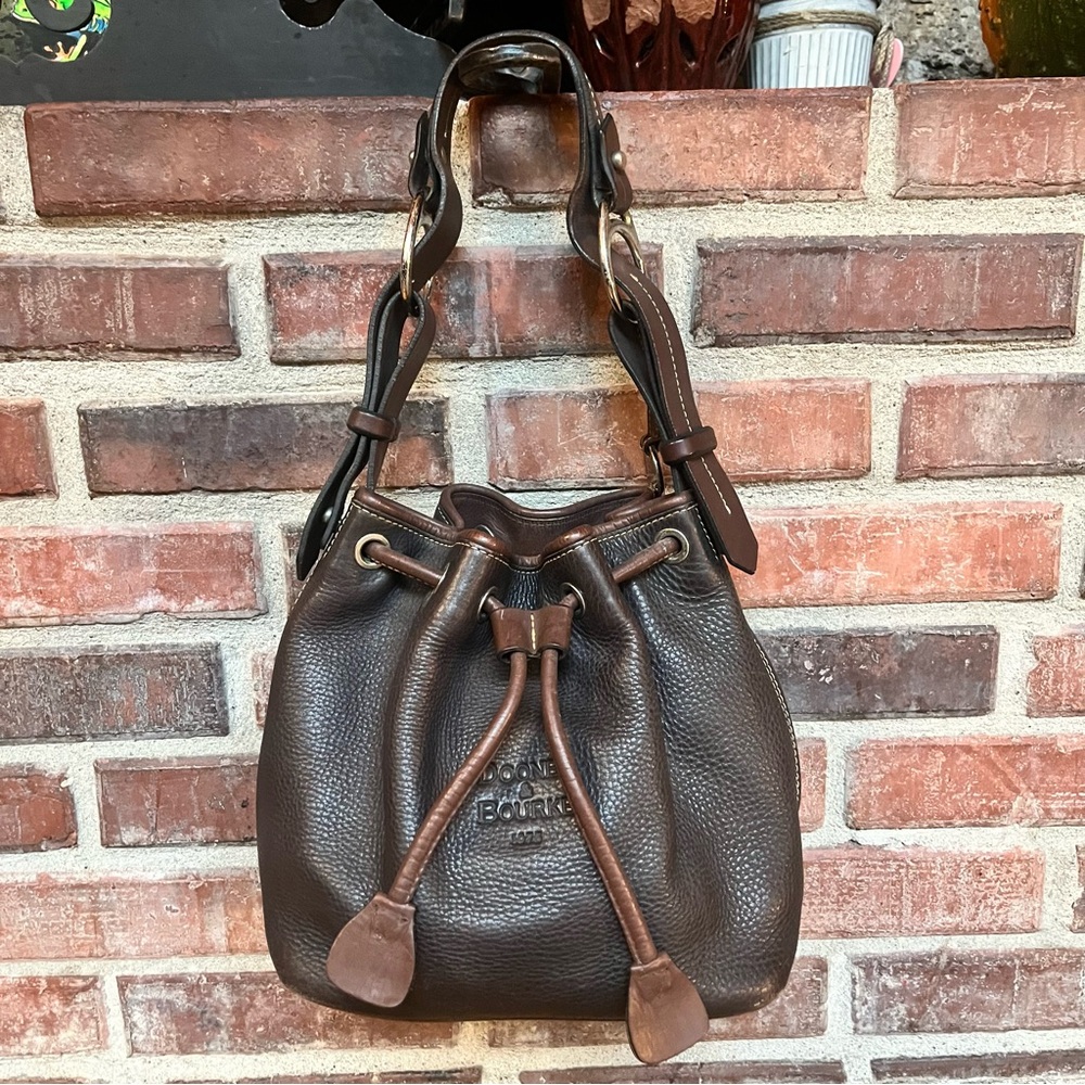 Vintage Dooney & Bourke Brown Pebbled Leather Drawstring Bag